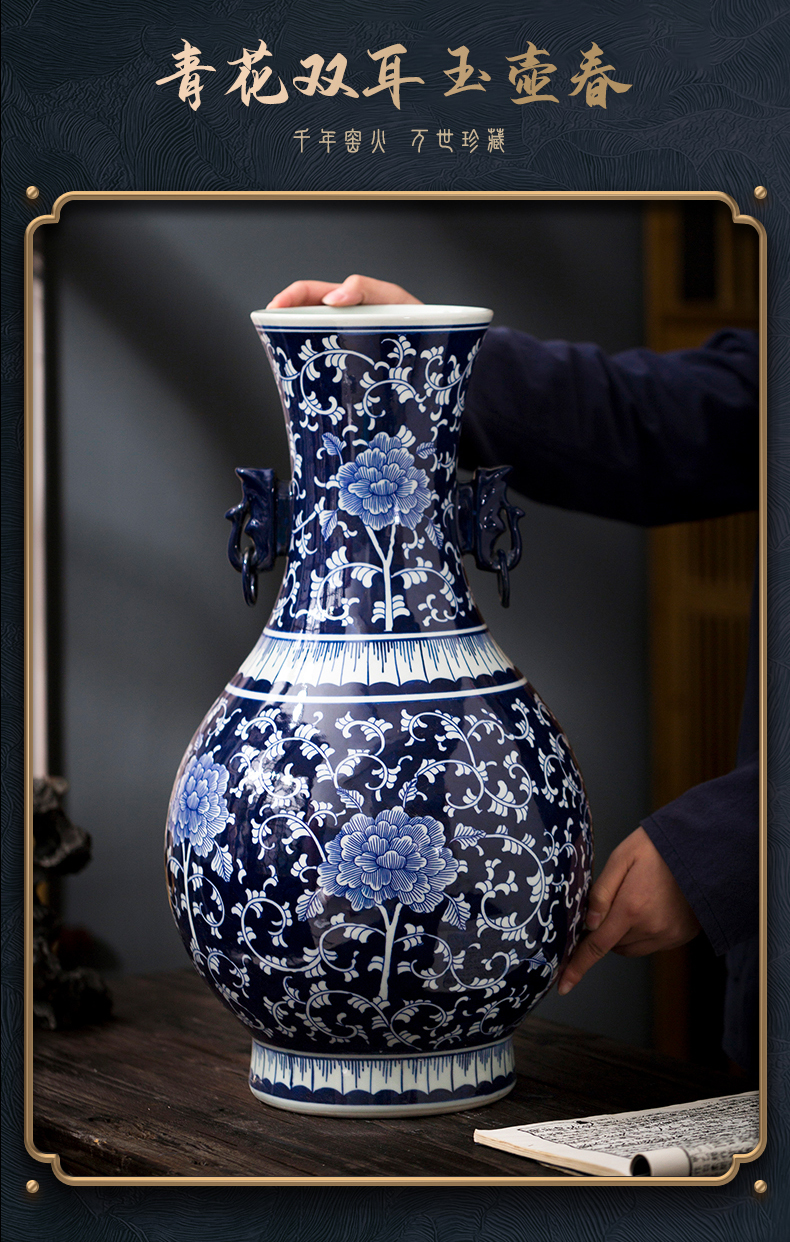 Jingdezhen ceramics imitation the qing qianlong blue tie up branch lotus bottle craft supplies sitting room bedroom study furnishing articles