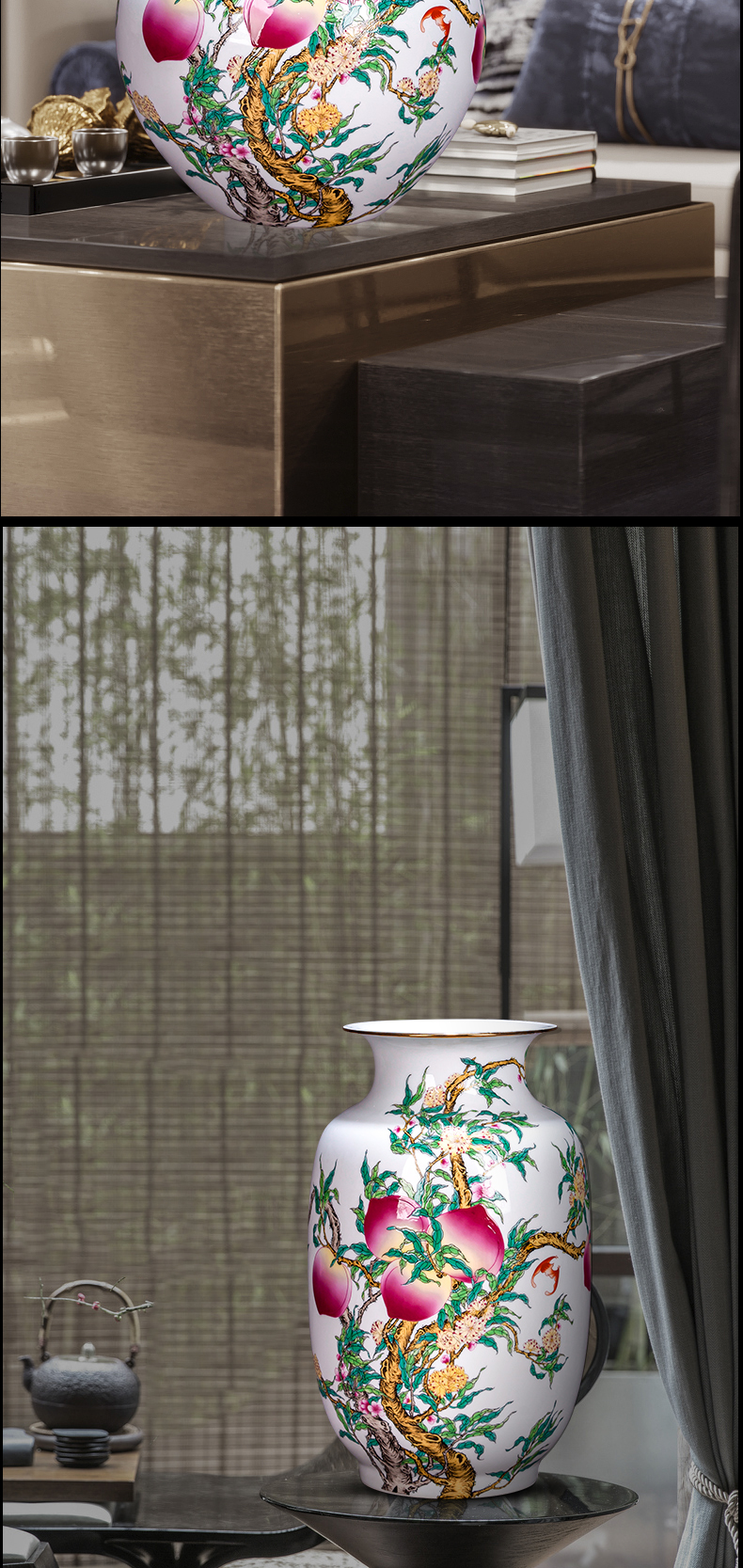 Jingdezhen ceramic thin foetus nine peach antique vase Chinese style restoring ancient ways is the sitting room porch flower arrangement China ornament