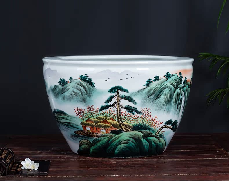 Jingdezhen hand - made ceramic big aquarium landscape furnishing articles of Chinese style living room extra large courtyard floor decoration arts and crafts