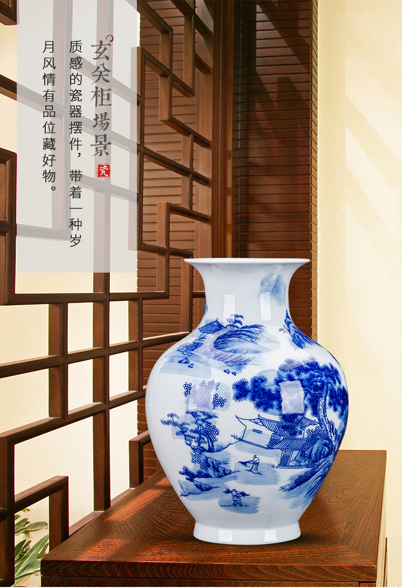 Jingdezhen ceramic blue and white porcelain vases, flower arranging new rich ancient frame the sitting room of Chinese style household decorations TV ark, furnishing articles