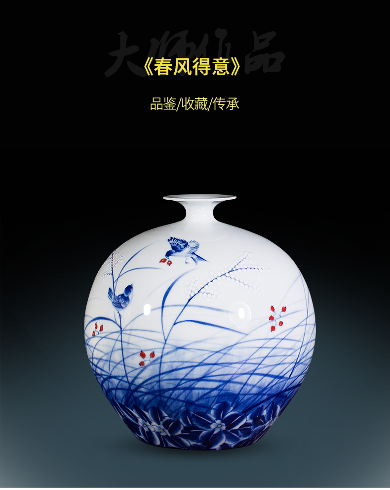 Jingdezhen ceramics three - piece hand blue and white porcelain vase is placed the new Chinese style household, sitting room porch decoration