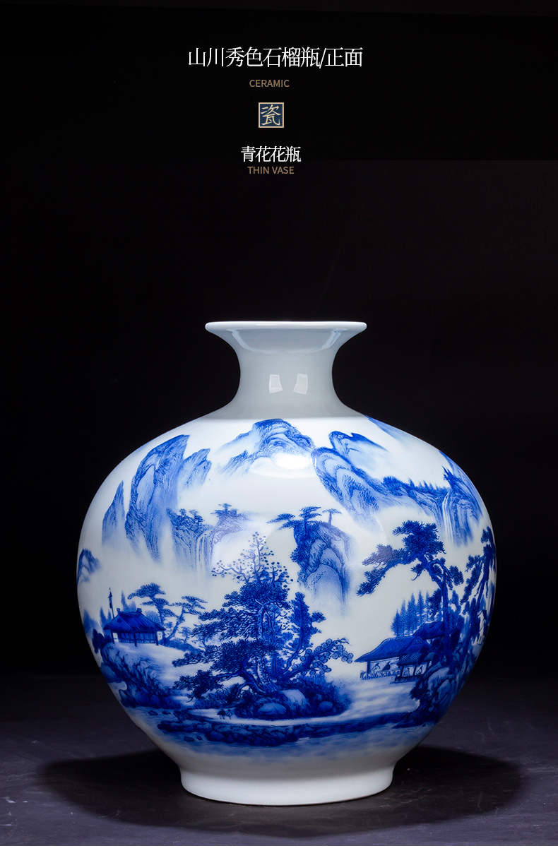 Jingdezhen ceramic pomegranates of blue and white porcelain vase Chinese style living room TV ark, flower arranging porcelain home decoration furnishing articles