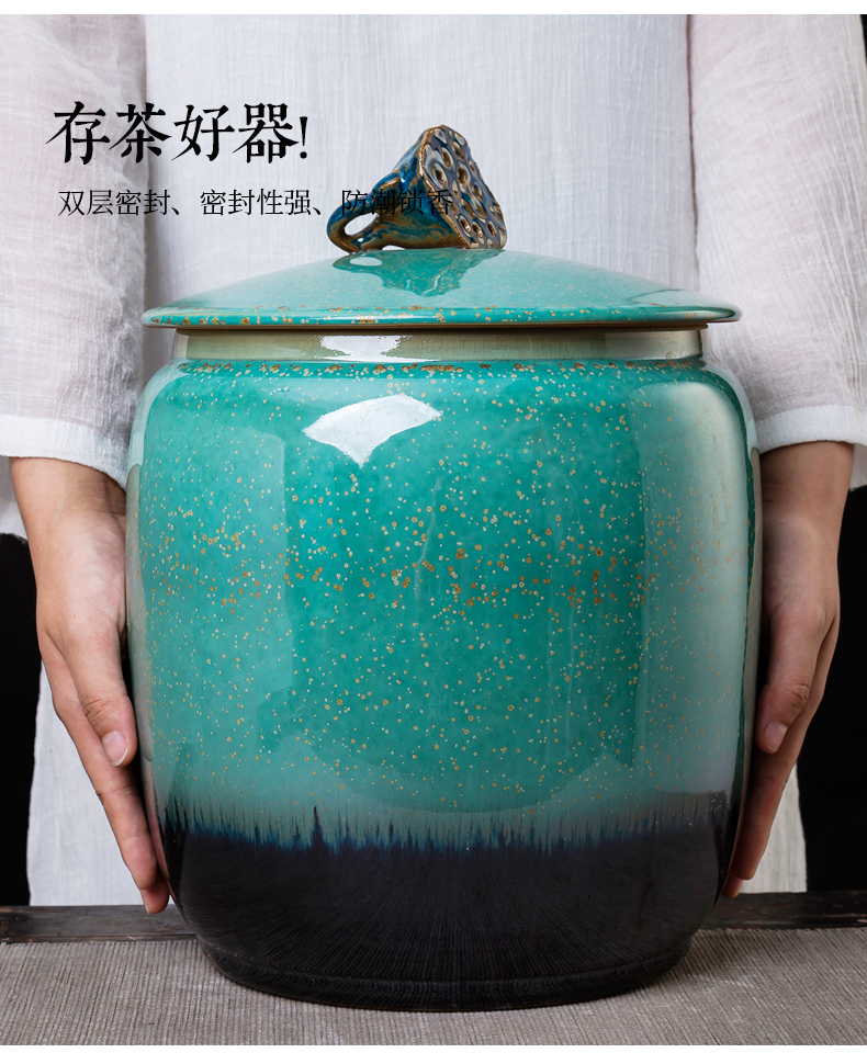 Jingdezhen ceramic up pu 'er tea pot large seal pot home heavy moisture storage tank is large