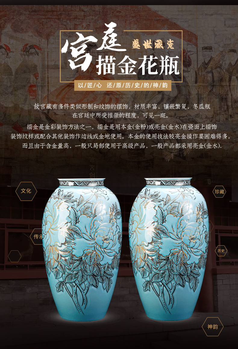 Jingdezhen chinaware paint hand - made vases light key-2 luxury furnishing articles of Chinese style living room TV ark, large home decoration