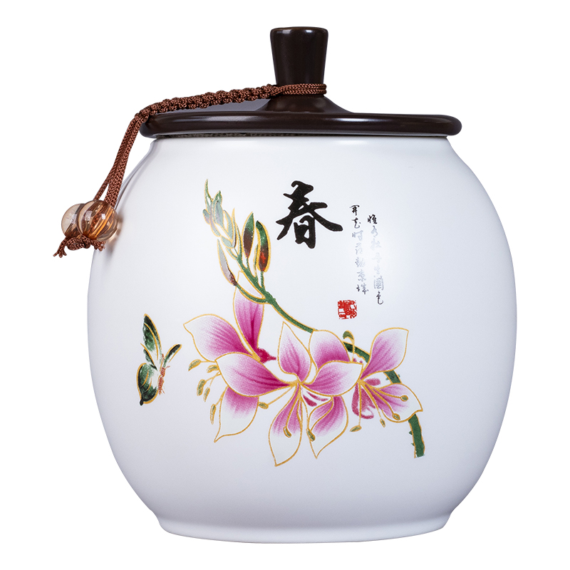 Jingdezhen ceramic famille rose tea pot of Chinese style household storage tank moistureproof with cover black tea, green tea POTS
