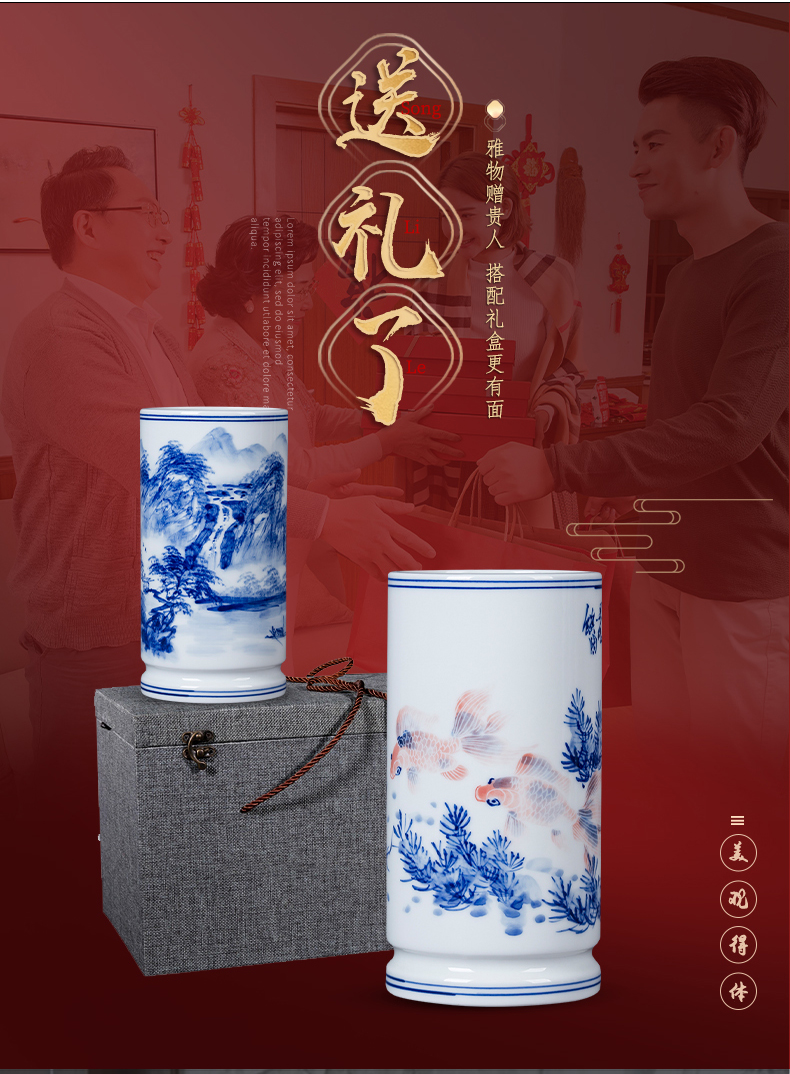 Jingdezhen ceramic thin foetus hand - made of blue and white porcelain brush pot study desktop office furnishing articles porcelain decoration gifts