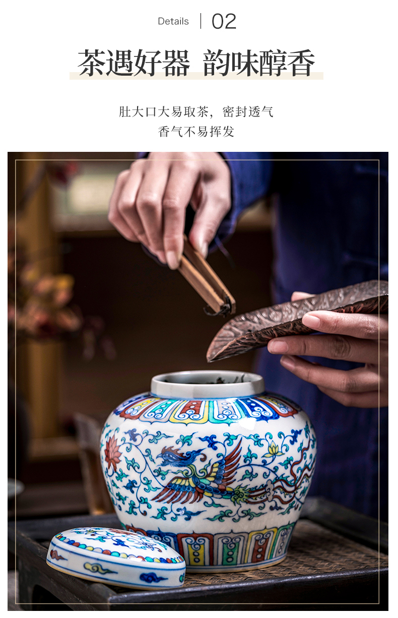 Jingdezhen ceramic color bucket hand - made of blue and white porcelain high - end pu 'er tea pot archaize storage tank is sealed with cover household