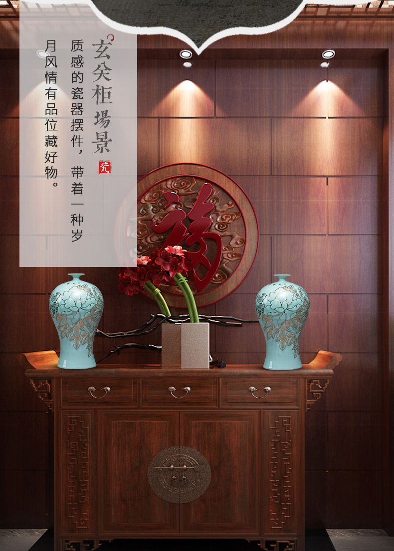 Jingdezhen ceramics by hand shadow see big blue glaze vase sitting room decoration of Chinese style office furnishing articles