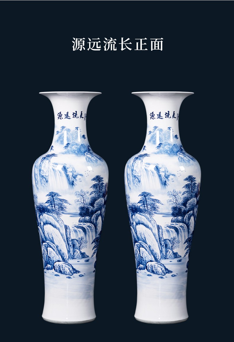 Jingdezhen blue and white tail hand - made ceramics has a long history of large vase sitting room hotel decoration furnishing articles