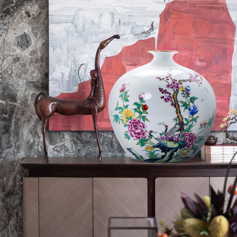Jingdezhen ceramics antique hand - made Chinese pomegranate bottle vases, flower arrangement sitting room office decoration as furnishing articles