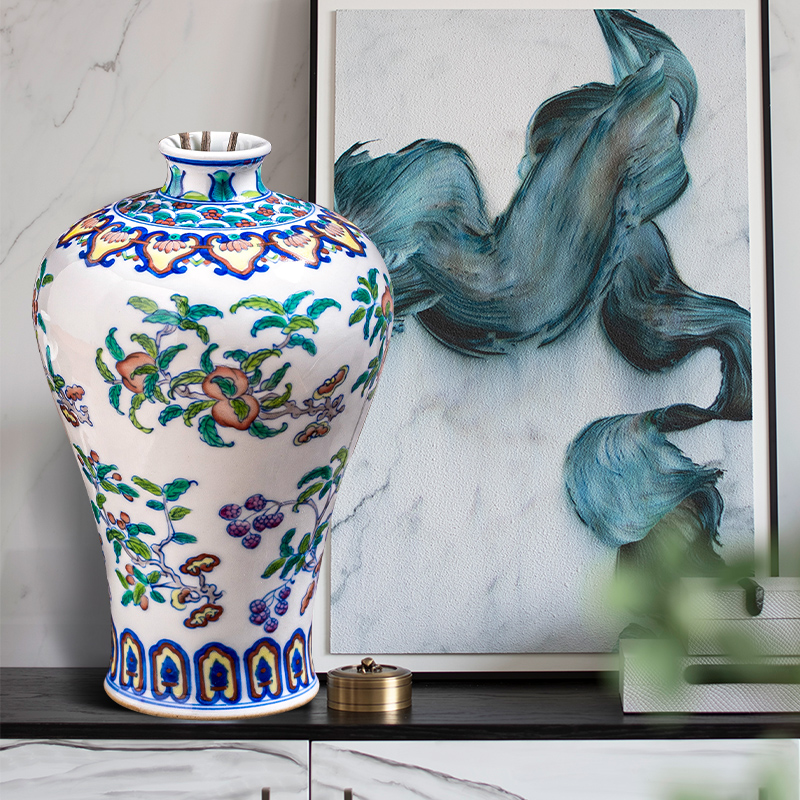 Jingdezhen ceramic vases, antique Chinese blue and white color bucket dried flower arranging flowers sitting room TV ark place porch is decorated