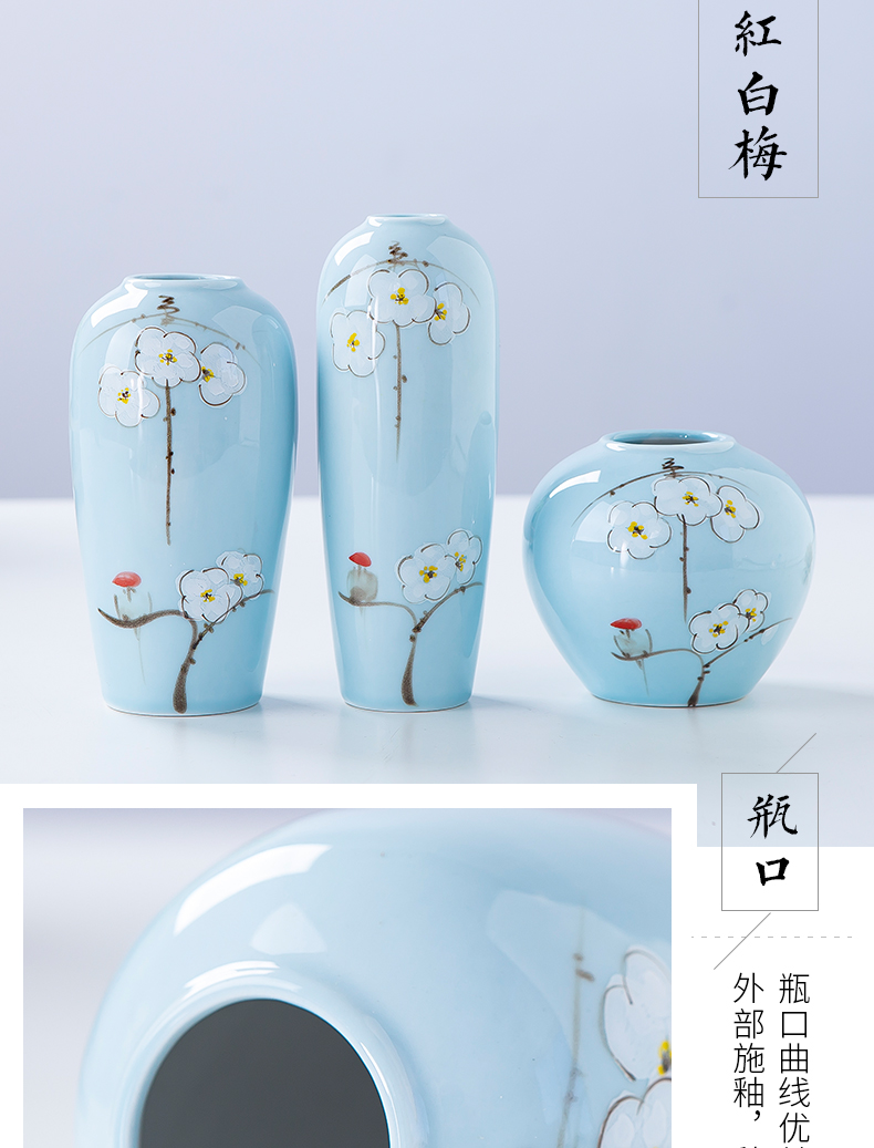 Jingdezhen ceramics new Chinese flower arranging floret bottle three - piece living room TV ark, home furnishing articles