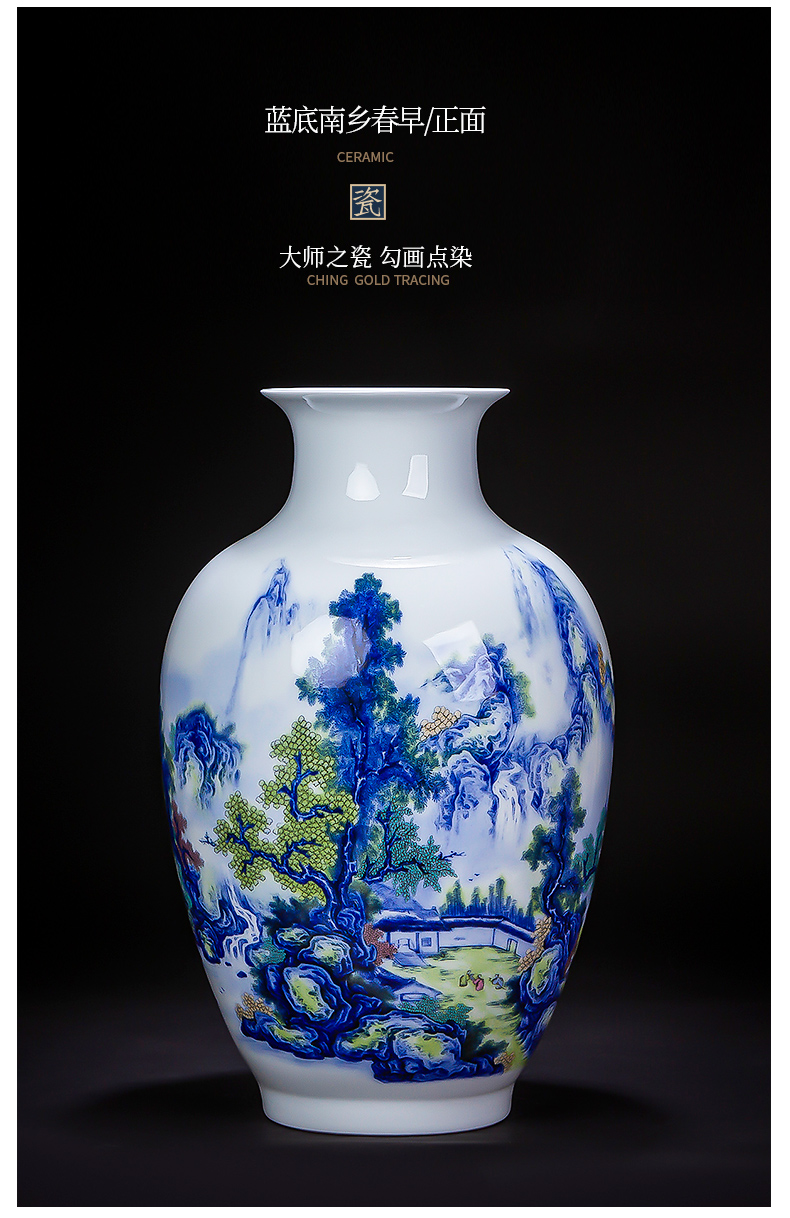 The Master of jingdezhen ceramics hand - made eggshell porcelain vase landscape painting new Chinese flower arranging rich ancient frame is placed in the living room