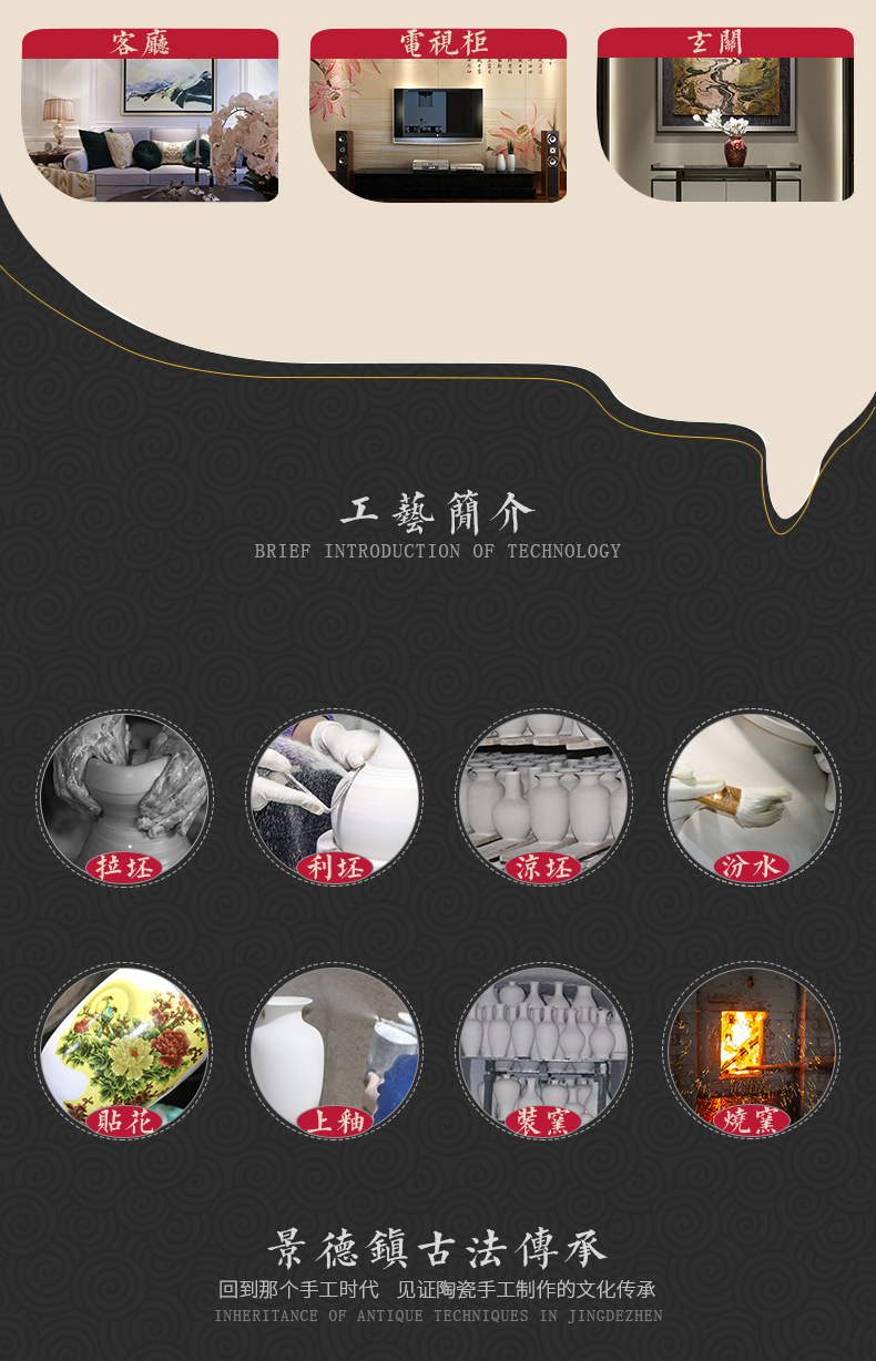 Jingdezhen ceramics by hand shadow green fuels the vase furnishing articles sitting room adornment study of new Chinese style decoration is large