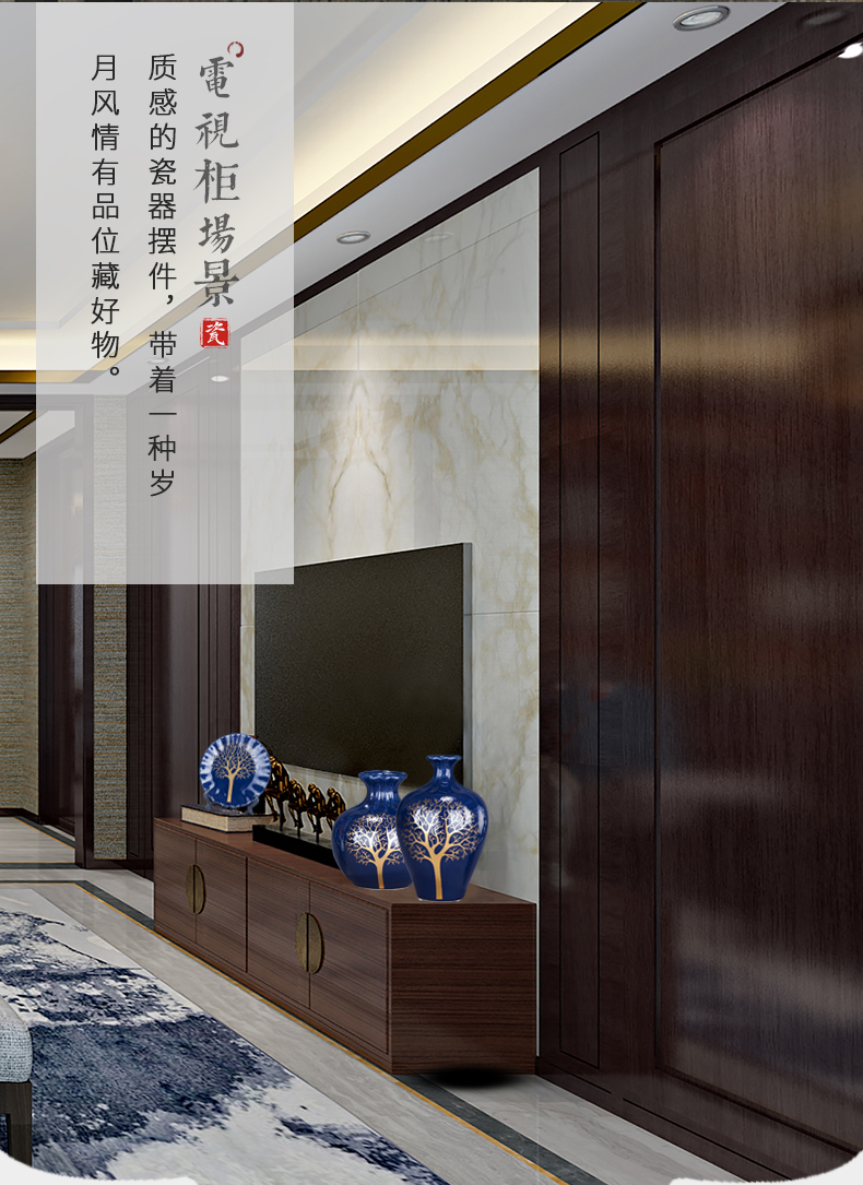 Jingdezhen ceramics glaze blue three - piece vase of modern Chinese style living room TV ark, furnishing articles home decoration