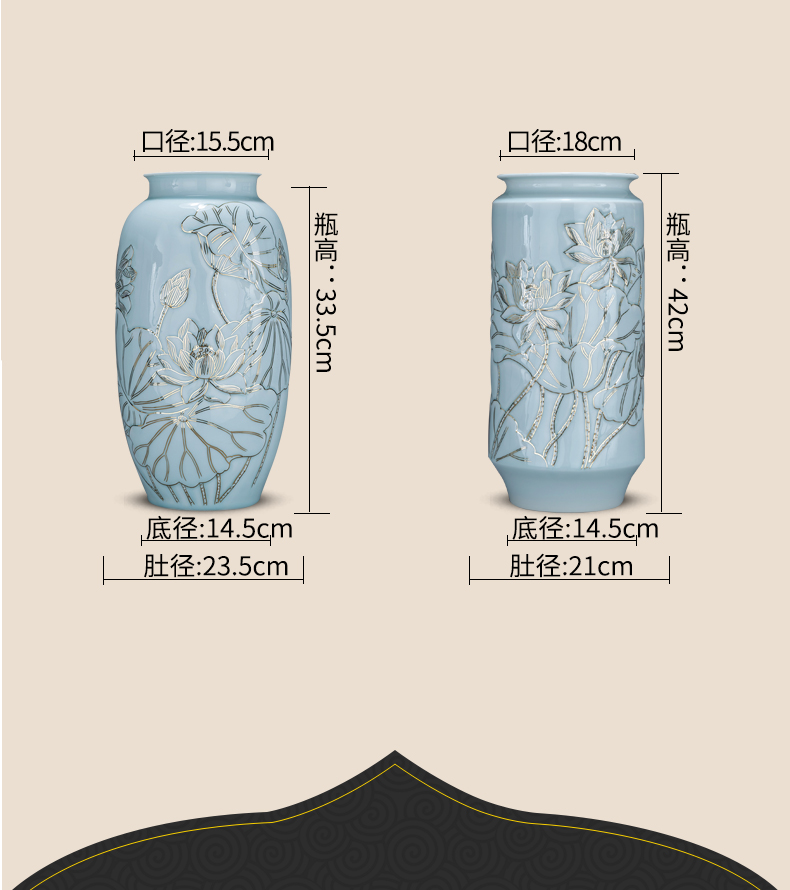 Jingdezhen ceramics by hand shadow green fuels the vase furnishing articles sitting room adornment study of new Chinese style decoration is large