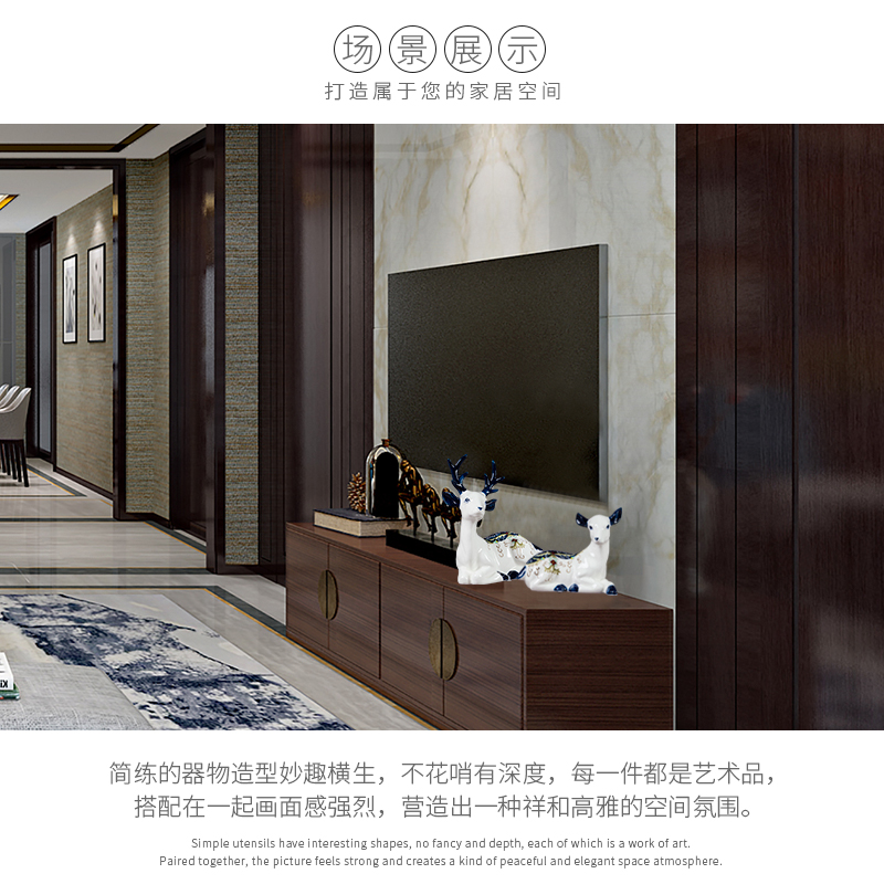 Jingdezhen ceramic hand - made elk furnishing articles of new Chinese style living room TV cabinet decorative gift a pair of creative arts and crafts