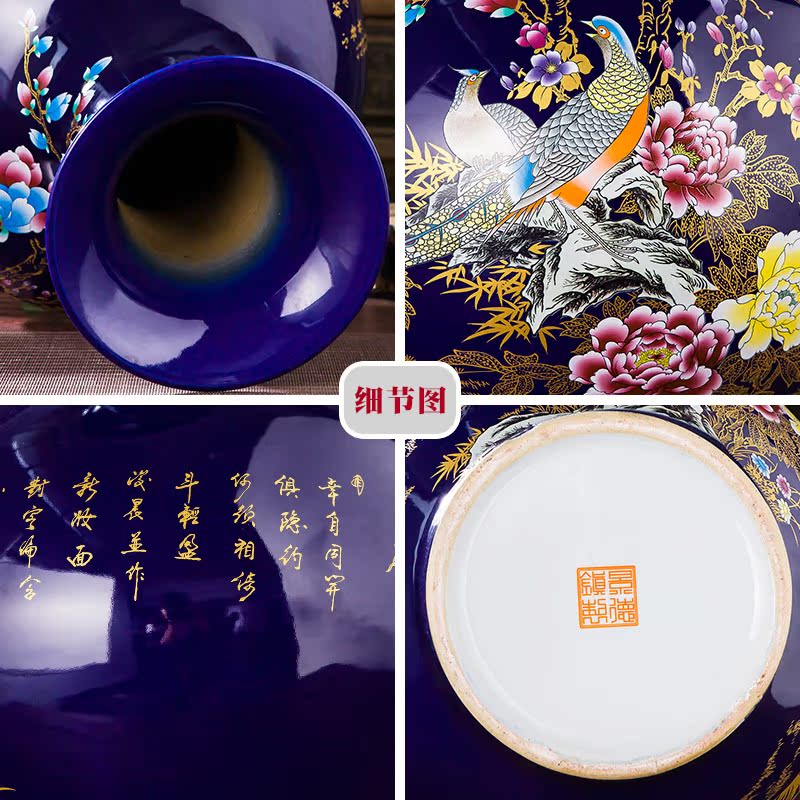 Jingdezhen chinaware big blue vase furnishing articles of Chinese style living room TV ark landed a large decorative arts and crafts