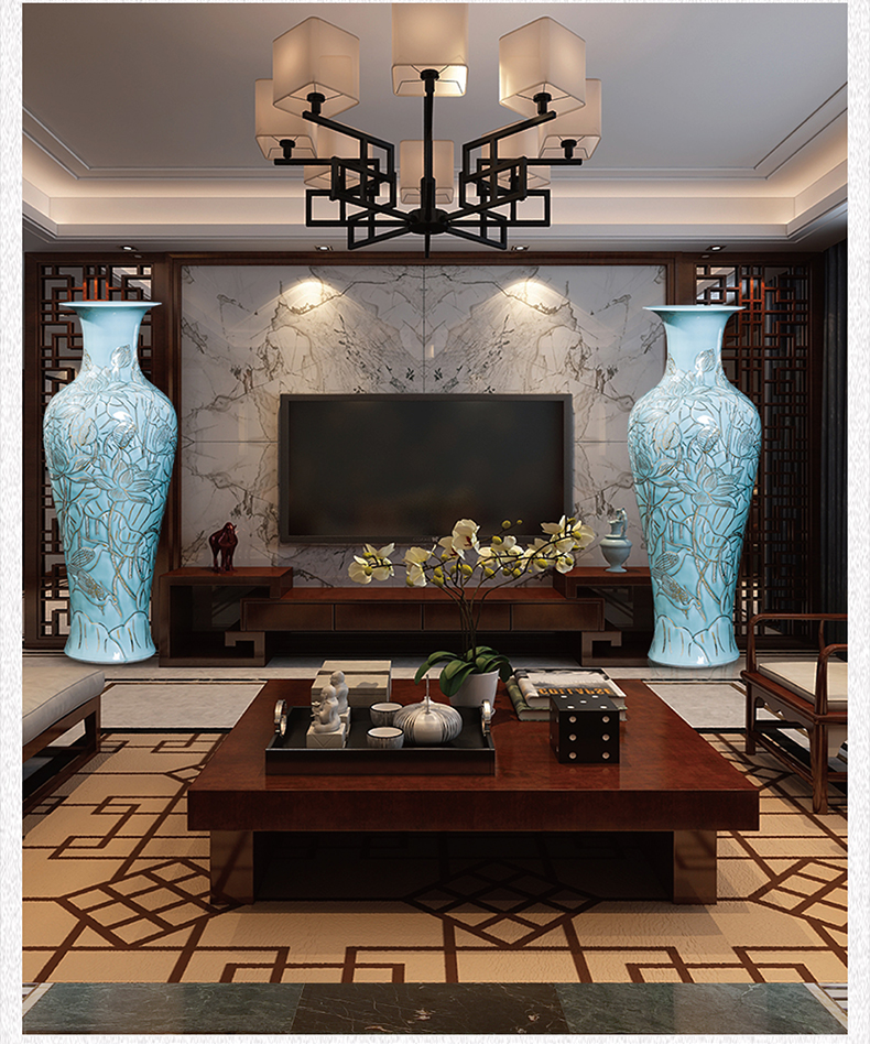 Jingdezhen big hand paint ceramic vase furnishing articles sitting room be born Chinese celadon decoration hotels high - grade decoration