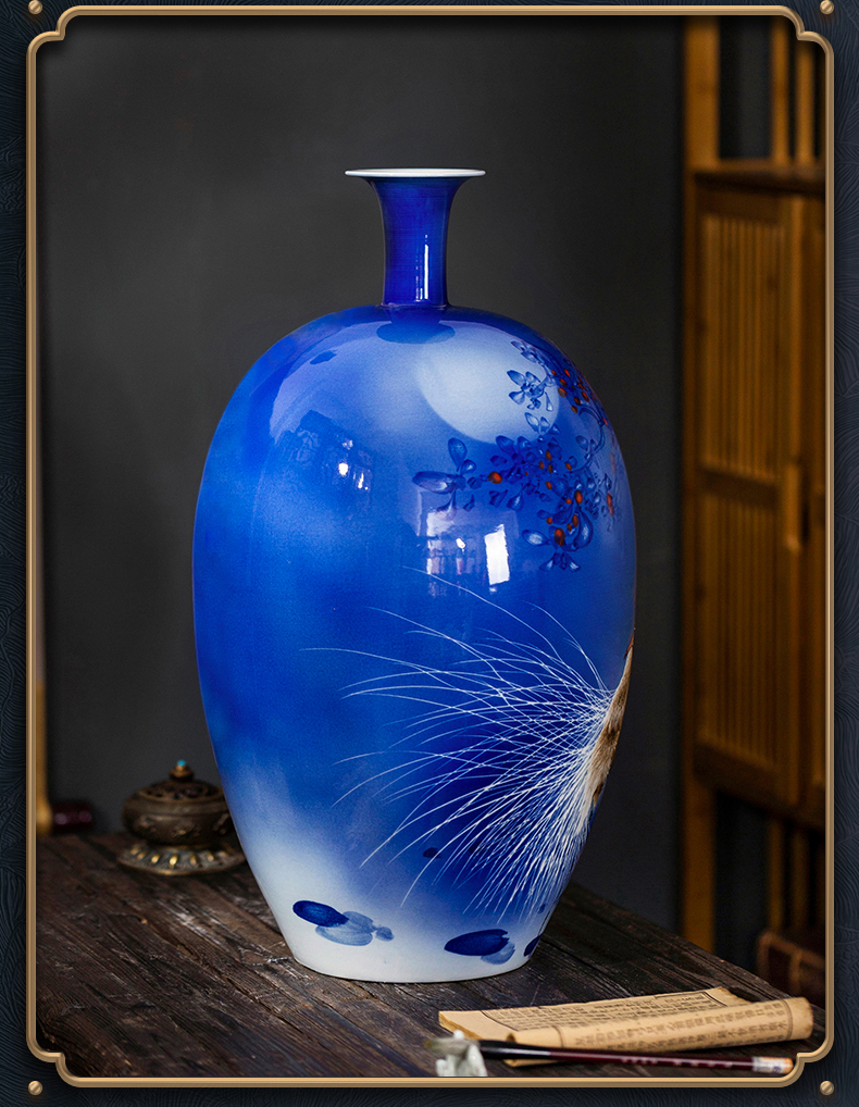 Jingdezhen ceramics prosperous blue vase flower arranging Chinese style restoring ancient ways furnishing articles sitting room TV cabinet decoration