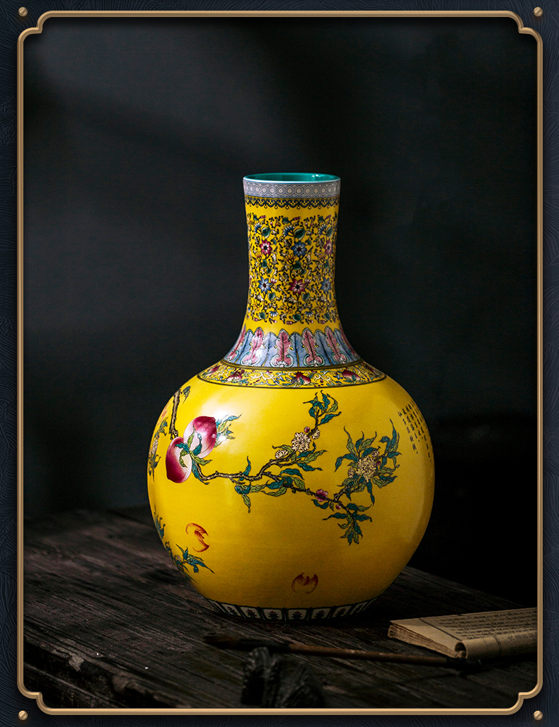 Jingdezhen ceramic antique qianlong pastel celestial vase hand - made porcelain household of Chinese style living room furnishing articles of handicraft