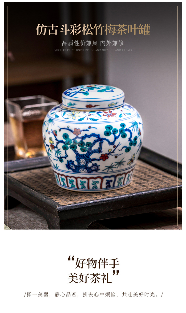 Jingdezhen ceramic color bucket hand - made of blue and white porcelain high - end pu 'er tea pot archaize storage tank is sealed with cover household