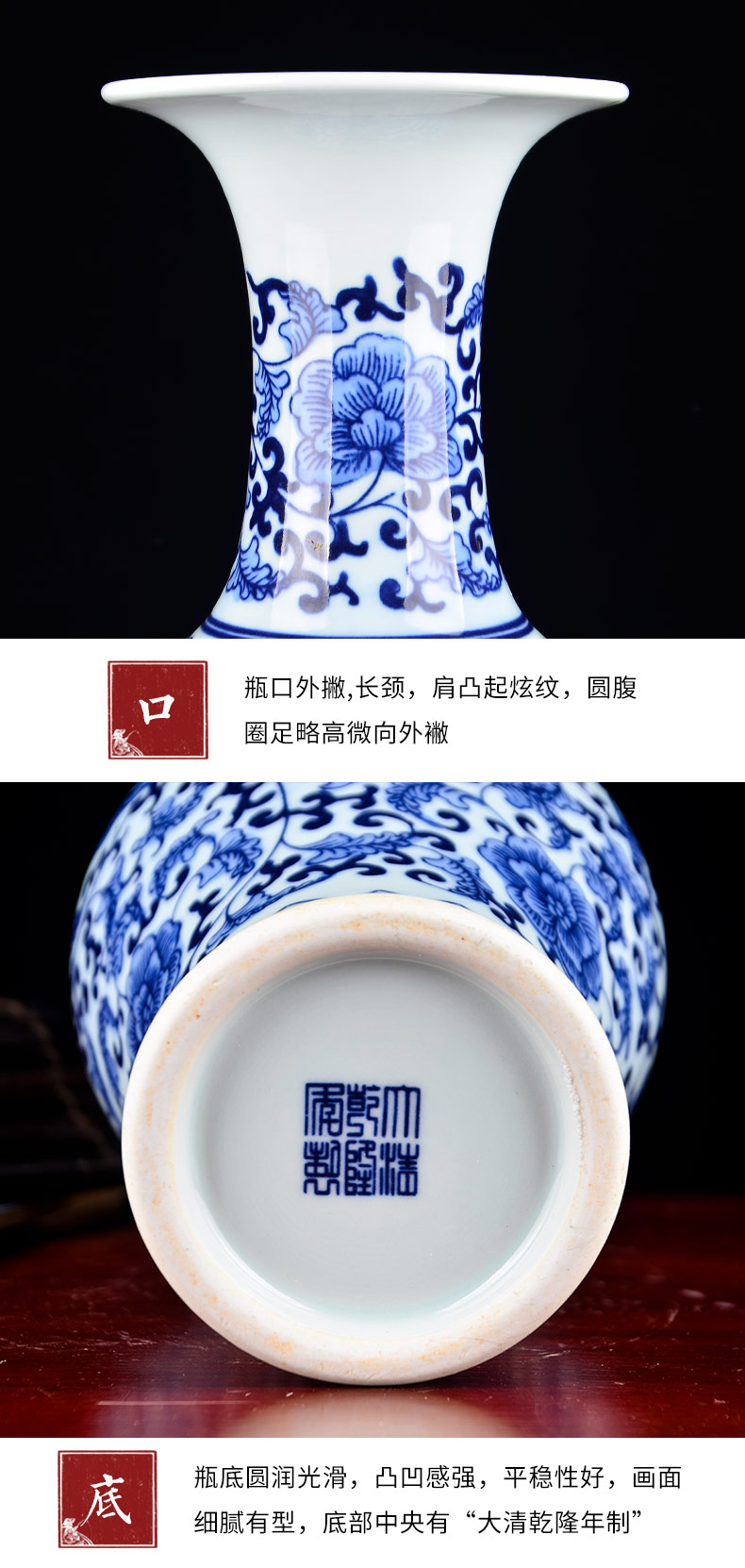 Jingdezhen ceramics hand - made of blue and white porcelain vases, flower arrangement archaize sitting room porch decoration of Chinese style household furnishing articles