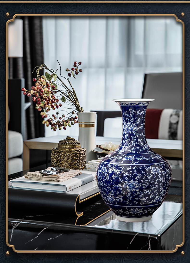 Jingdezhen ceramic hand - made bound branch of blue and white porcelain vase sitting room home rich ancient frame decoration wine furnishing articles at home