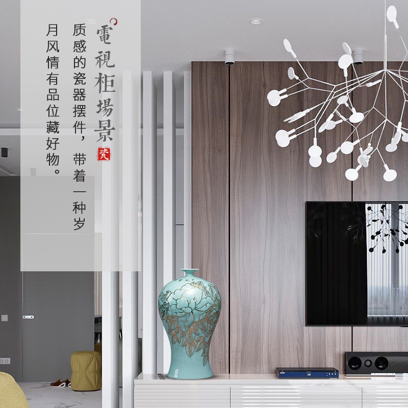 Jingdezhen ceramics by hand shadow see big blue glaze vase sitting room decoration of Chinese style office furnishing articles