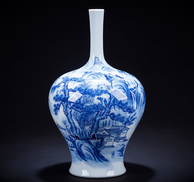 High hand made white mud of jingdezhen blue and white porcelain vase ceramics furnishing articles of Chinese style home decoration rich ancient frame sitting room