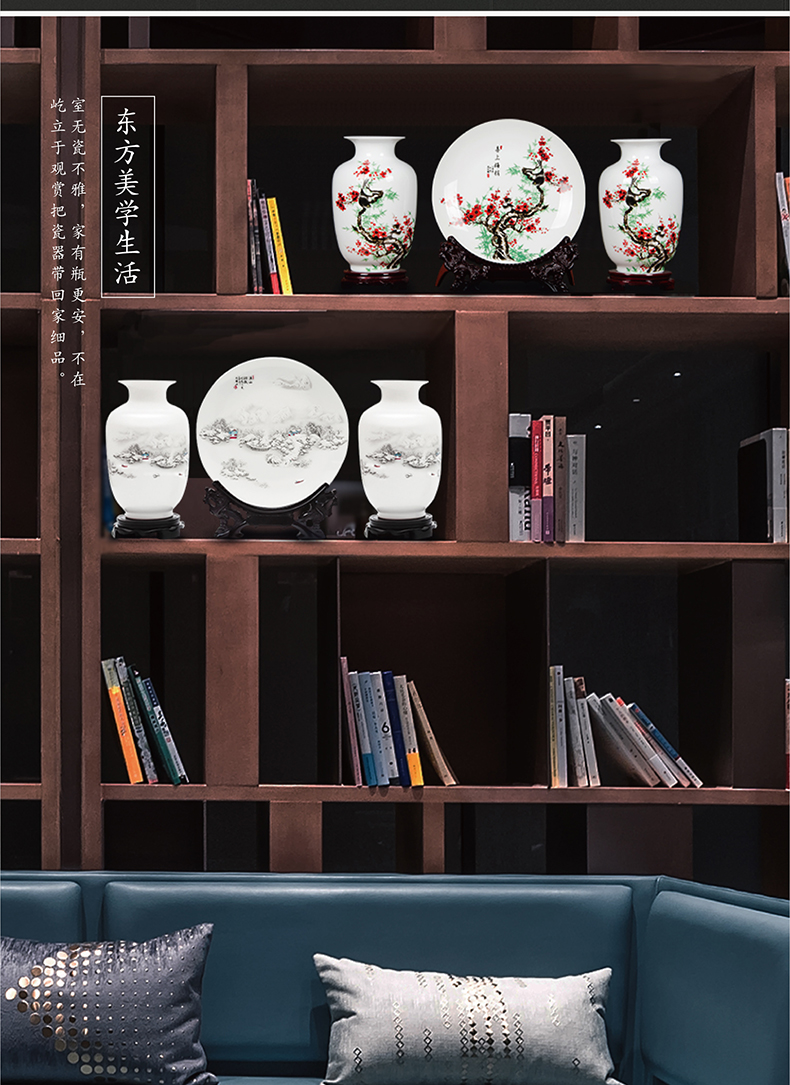 Jingdezhen ceramics three - piece vase furnishing articles new Chinese flower arranging rich ancient frame home wine ark, adornment sitting room