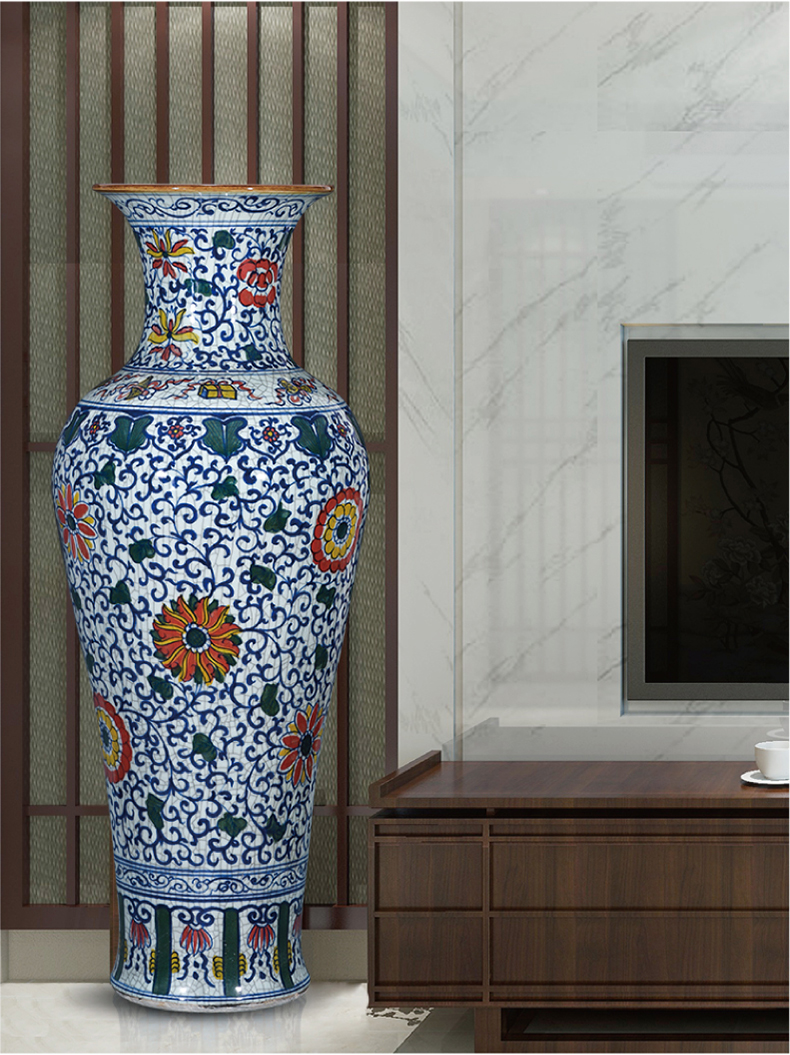 Archaize crack of large blue and white porcelain vase Chinese jingdezhen ceramics decoration to heavy large living room