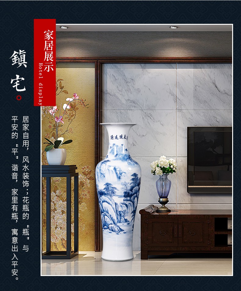 Jingdezhen blue and white tail hand - made ceramics has a long history of large vase sitting room hotel decoration furnishing articles