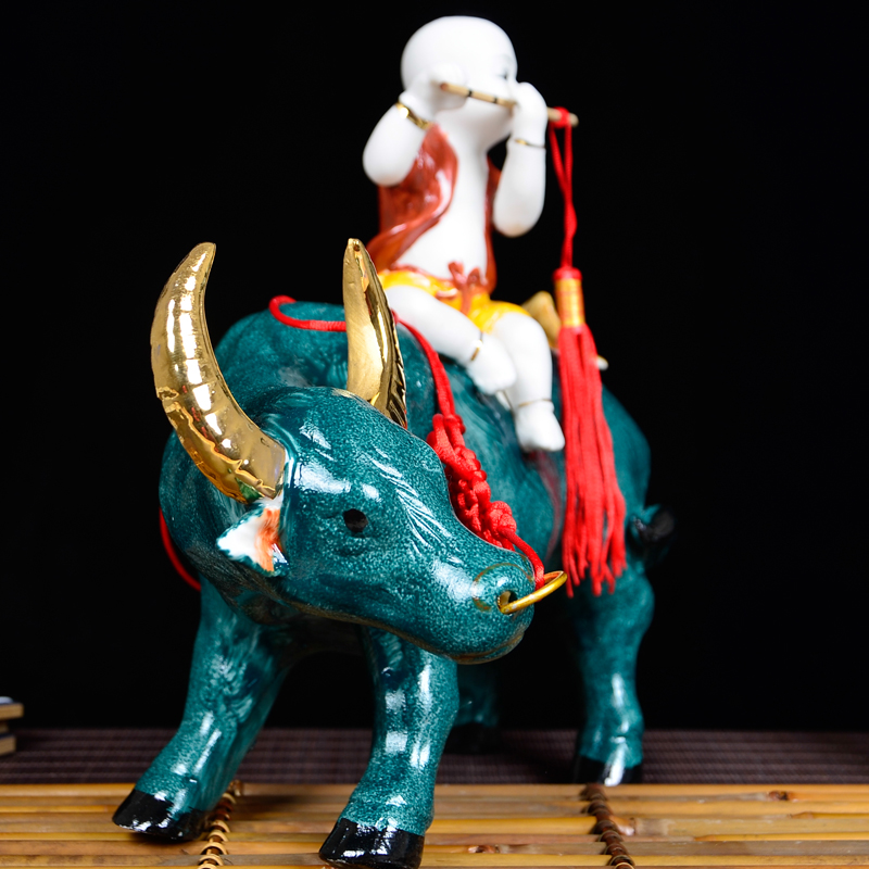 Jingdezhen desktop furnishing articles ceramic crafts home sitting room adornment cowboy ride cow animal pastoral wind