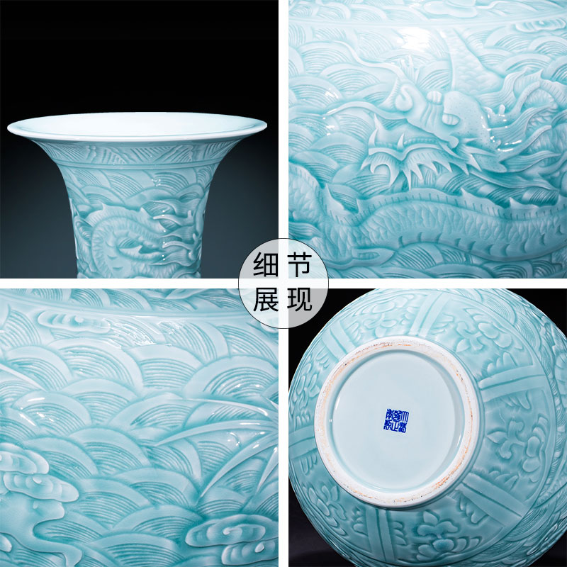 Jingdezhen archaize yongzheng shadow blue its YunLongWen ceramic vases, Chinese style living room decorations landing place
