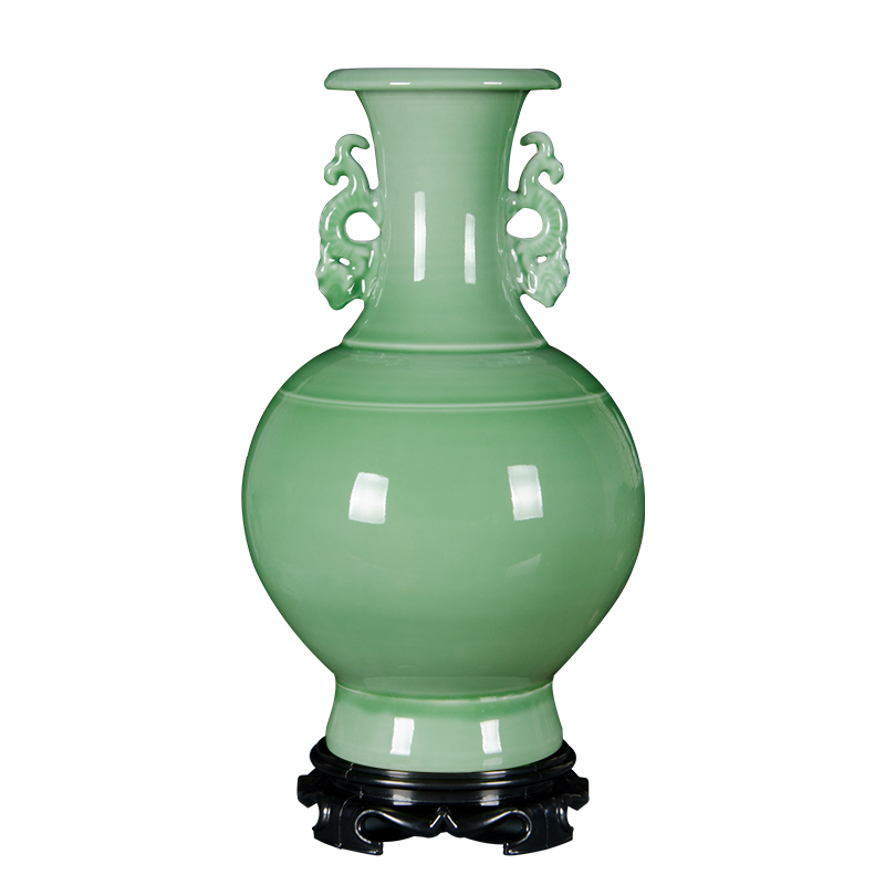 Jingdezhen ceramics antique green glaze ears of the reward bottle of classical Chinese style living room TV cabinet decoration rich ancient frame furnishing articles