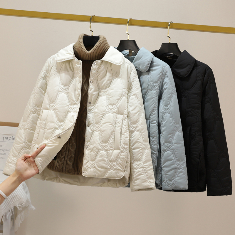 Lightweight down Cotton Outwear Women's Lapel Short Autumn and Winter New Style Small Fashion Casual Rhombus Cotton Outwear Women's Outwear