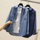 Pure cotton denim shirt women's new spring and autumn slim long-sleeved layered versatile design niche large size shirt trend