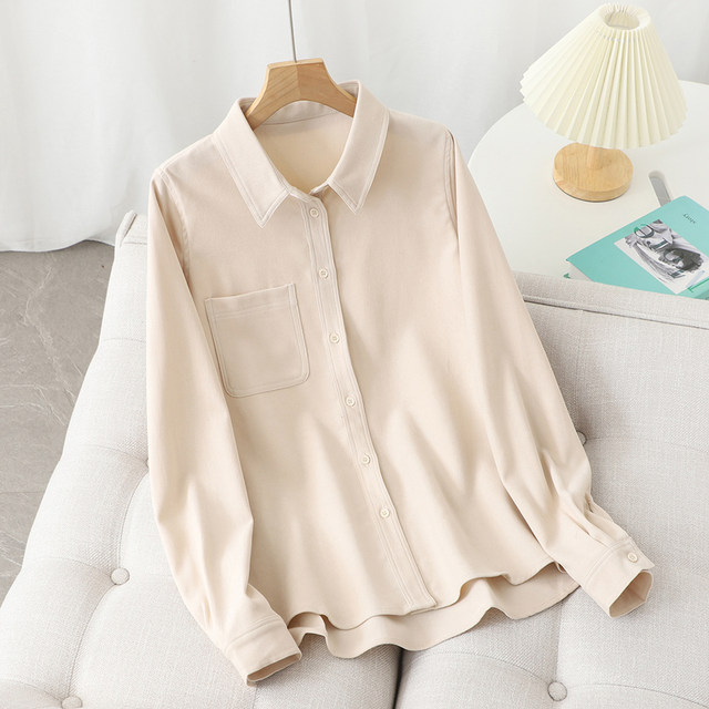 Brushed corduroy shirt women's autumn and winter new outer layer top Hong Kong style layered wear thickened soft waxy inner layer shirt