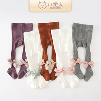 Little Dragon Girl Girl Even pants Sox Autumn Winter Baby Large PP Conjoined Socks Pure Cotton Outwear Children Butterfly Knot Underpants