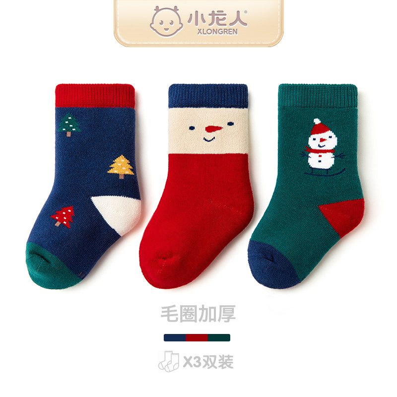 Dragon's man Christmas pure cotton baby socks autumn winter thickened wow newborn baby gush with suede mid-cylinder childless stockings