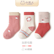 Small Dragon Baby Autumn Winter Thickening Socks Newborn Female Baby Pure Cotton Cartoon No Bones Socks Children Warm Woolen Loop Socks
