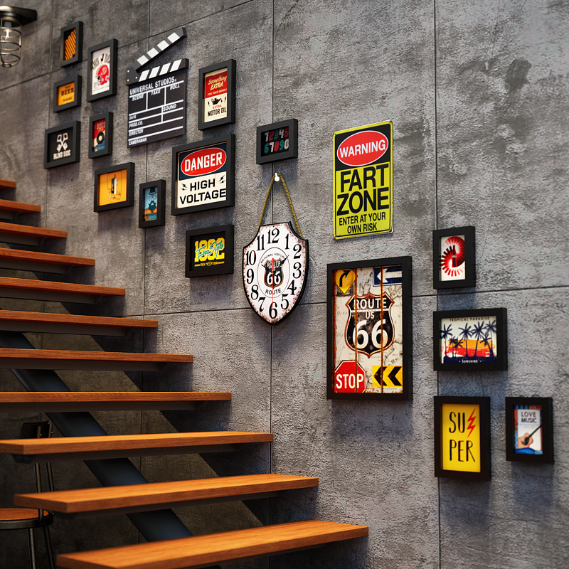 Staircase Industrial Style Coffee Restaurant Hanging Painting Retro Bar Wall Decoration Painting Creative Barbecue Hot Pot Restaurant Mural
