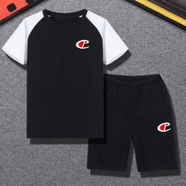 Childrens clothing foreign trade tail boy summer sleeve suit 2022 new big childrens summer dress sports two handsome sets