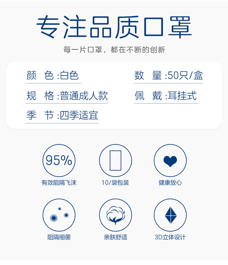 爱儿园 一次性防护口罩 50只 图2