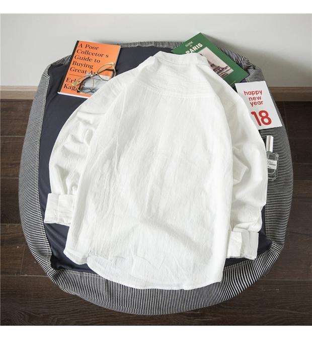 Áo sơ mi cotton dài tay và vải lanh bf gió giản dị màu sắc sinh viên phiên bản Hàn Quốc áo sơ mi lụa nam
