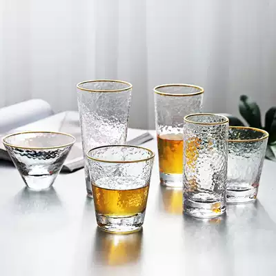 Japanese-style hammer pattern glass water cup Household Phnom Penh crystal drawing gold ins wind male living room family drinking water set