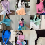 Летний многоцветный цветной приятный телу лонгслив, коллекция 2021, высокий воротник, облегающий крой