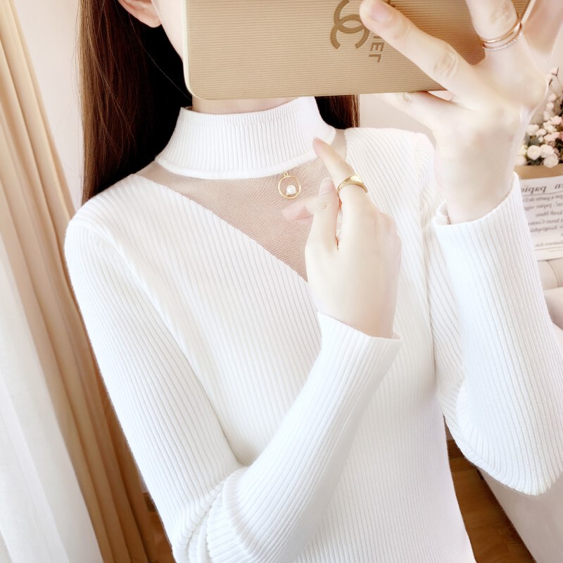 Half Turtleneck Sweater Base Layer for Women, Autumn and Winter Outerwear, 2025 New Slim-Fit Pullover with Mesh Knit Top