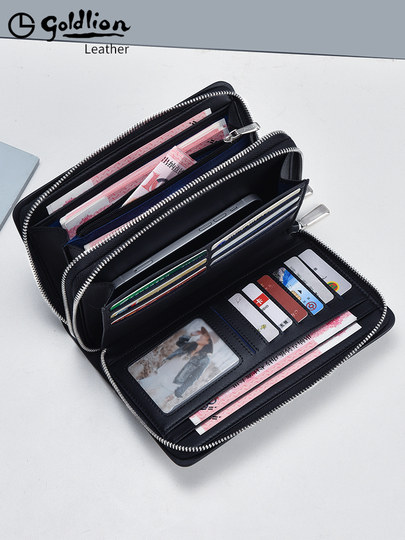 Мужской кошелек Goldlion, длинный, с двойной молнией, деловой, большой вместимости, 2026, новый, из натуральной кожи, брендовый клатч